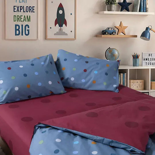 Nef-Nef Homeware Dots Комплект Детска Завивка Единична с Калъфка за Възглавница Памучна Dots Синя 160x240см.