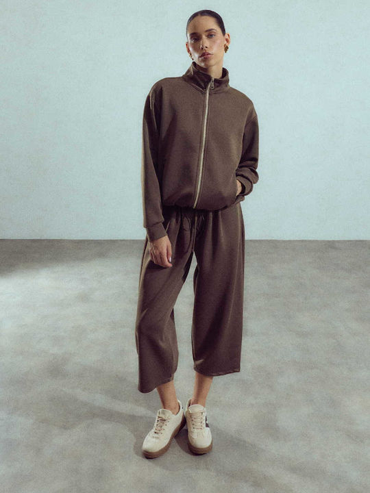 Celestino Дамски панталон Cropped Loose Fit Кафяв