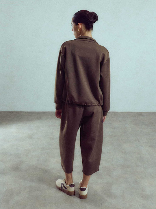 Celestino Дамски панталон Cropped Loose Fit Кафяв