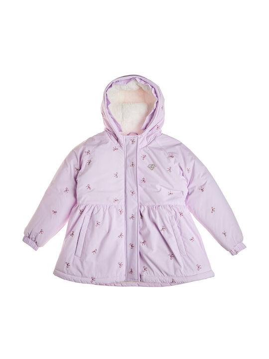 Kids Short Fur Coat with Lining and Hood Lilac