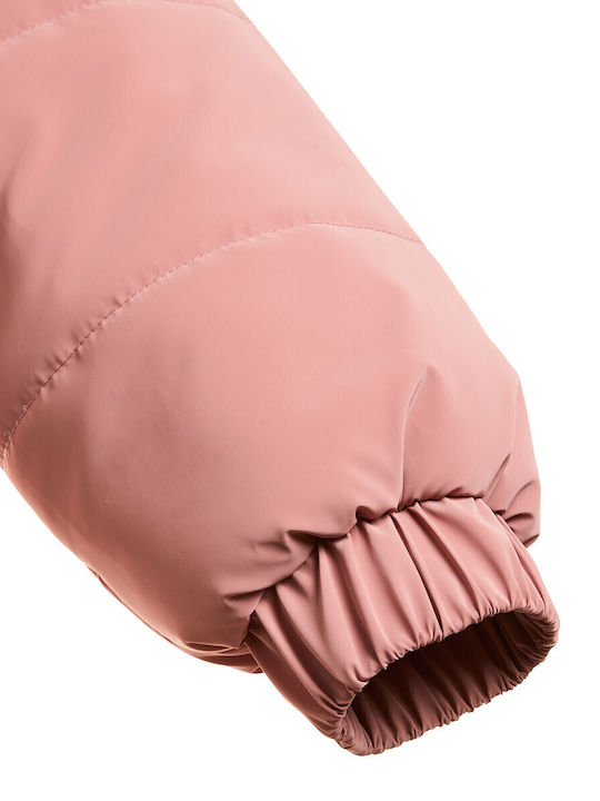 Waterproof Kids Casual Short Jacket with Lining & Hood Pink