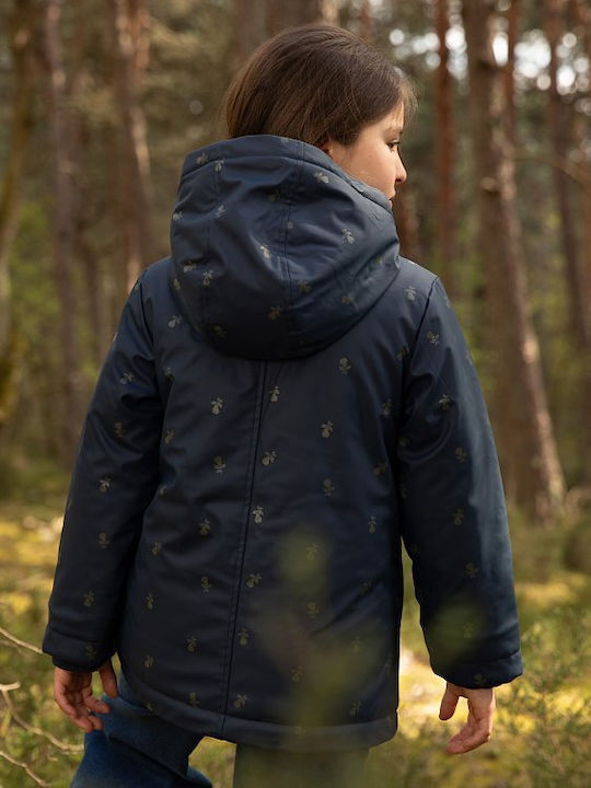 Waterproof Kids Casual Short Jacket with Lining & Hood Blue