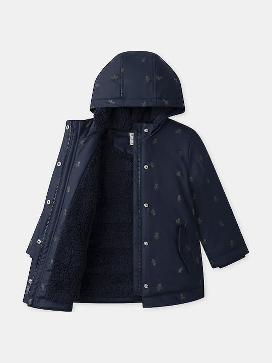 Waterproof Kids Casual Short Jacket with Lining & Hood Blue