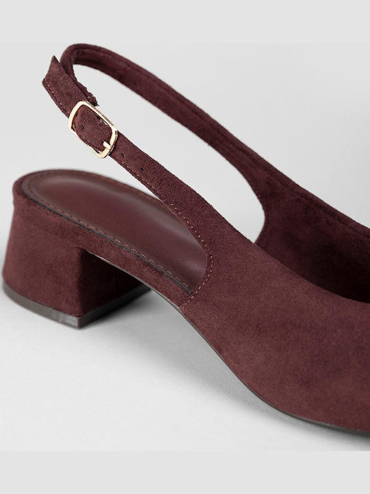 Suede Heels with Chunky Low Heel Burgundy