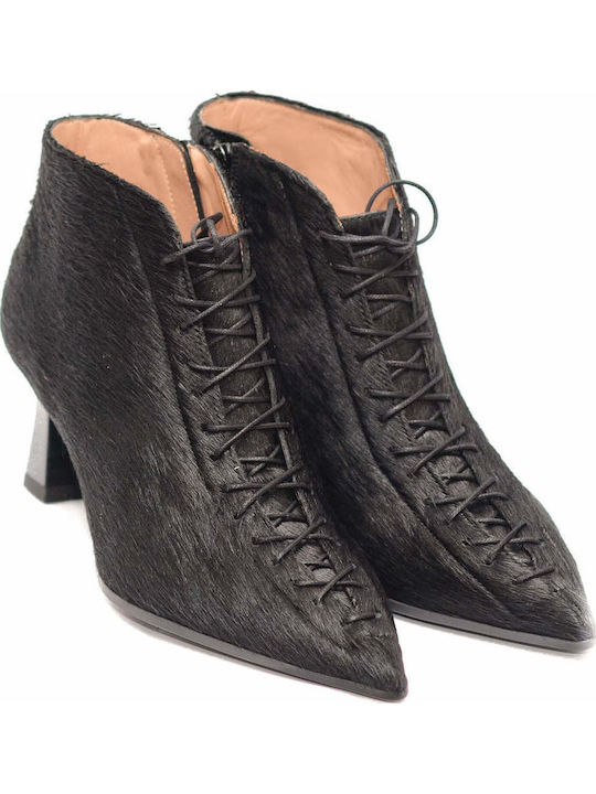 Leather Women's Ankle Boots with Mid Heel Black