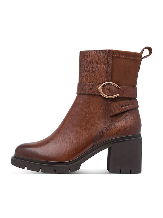 Leder Damen Stiefeletten mit Mittelhohem Absatz Tabac