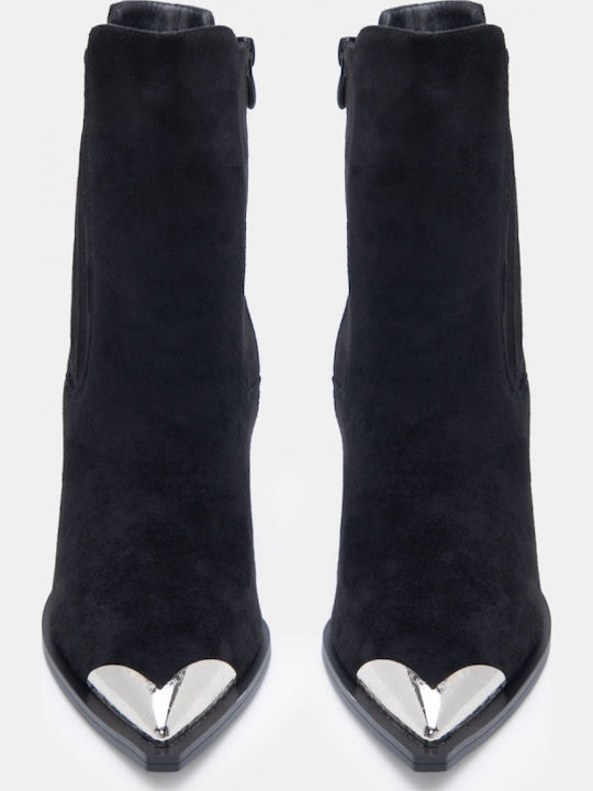Suede Women's Ankle Boots Cowboy with High Heel Black