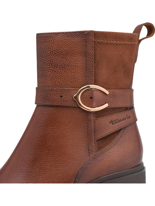 Leder Damen Stiefeletten mit Mittelhohem Absatz Tabac