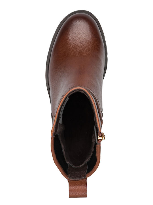 Leder Damen Stiefeletten mit Mittelhohem Absatz Tabac
