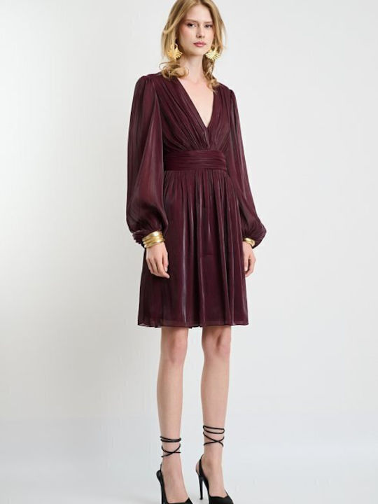 Rochie De Vară Mini De Seară Satin Burgundy