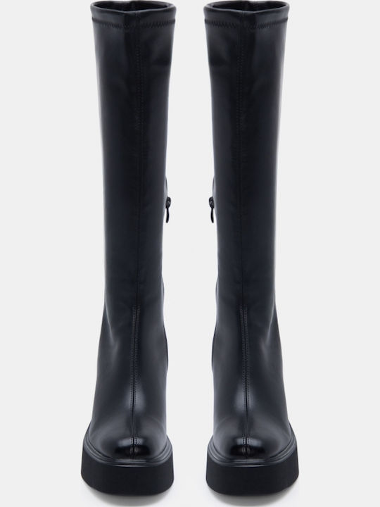 Wildleder Damenstiefel mit hohem Absatz Schwarz