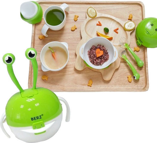 Berz 5 1 Food Bowl Set Green Crab Dinnerware Set 8 Pieces 2 Bowls PP Cup Silicone Spout Silicone Spoon Silicone Fork