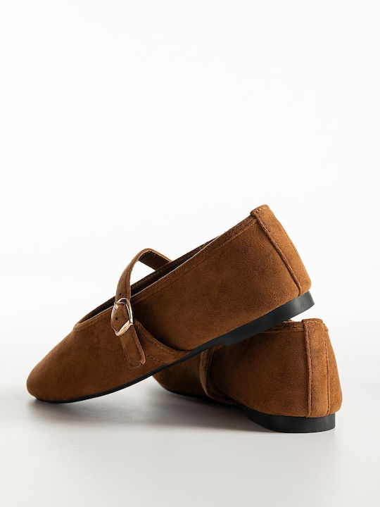 Camel Suede Women's Ballerina Shoes