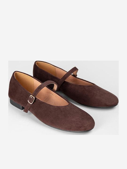 Super Mode Wildleder Damen Ballerinas Spitz zulaufend Braun