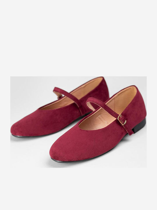 Wildleder Damen Ballerinas Spitz zulaufend Burgundisch