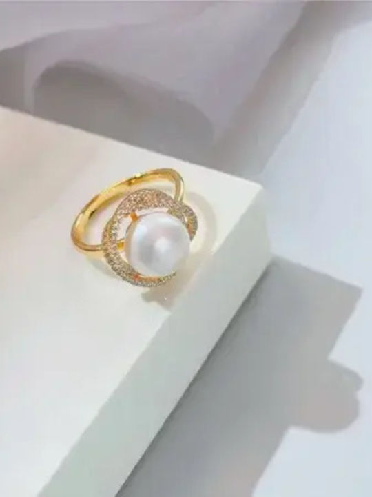 Peach Jewerly Дамски Пръстен от Титанова Стомана с Зиркон и Перла