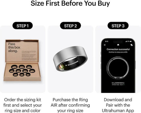 Ultrahuman Air Smart Ring 21.5mm Waterproof cu Pulgraf Raw Titanium