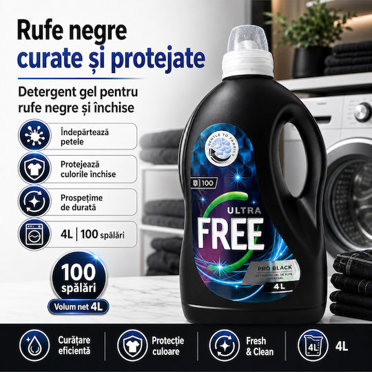 Free Ultra Pro Detergent Lichid Concentrat pentru Rufe Colorate, Negre și Albe 4lt