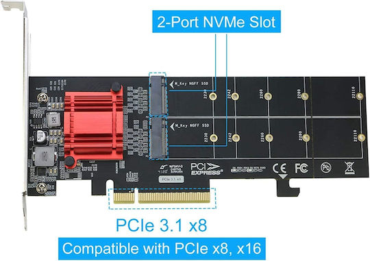Axagon Κάρτα PCIe σε 2 θύρες M.2