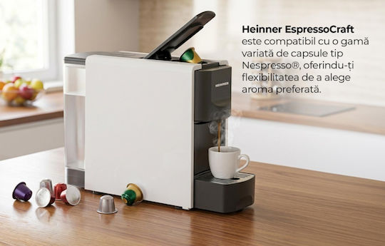 Heinner Espressor pentru Capsule Nespresso cu Presiune de 20 bar Albă