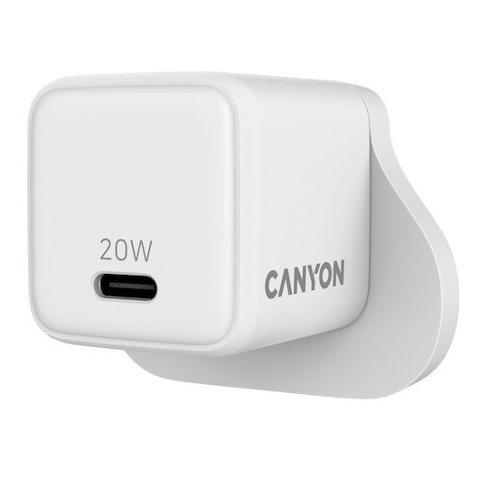 Canyon GaN Kabelloser Handyladegerät mit USB-C Ausgangsanschluss 20W Stromlieferung Weiß