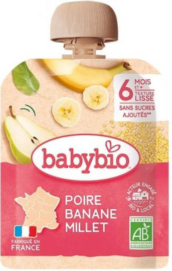 Babybio Пюре от плодове и зеленчуци с вкус Круша - Банан - Просо 90гр за 6+ месеца