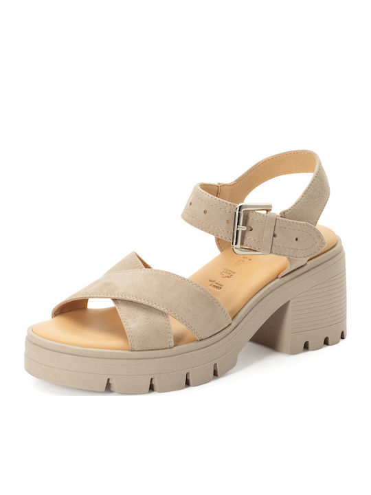 Damen Sandalen Aus Leder Beige