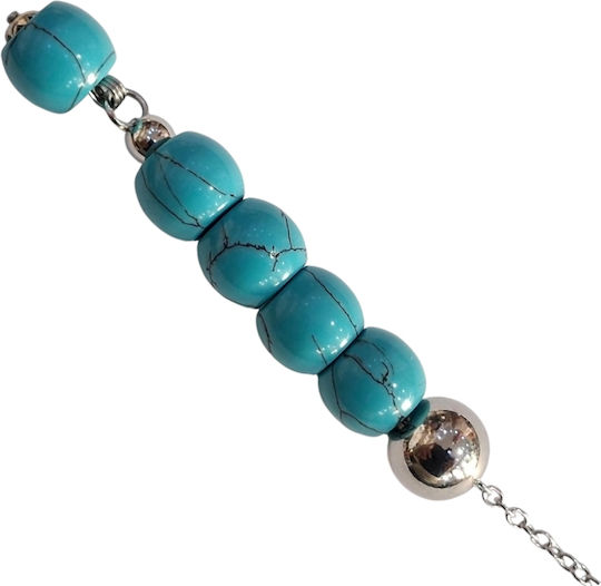 Kalliopi Silver Μπεγλέρι με 10 Χάντρες Μήκους 25εκ. Τιρκουάζ