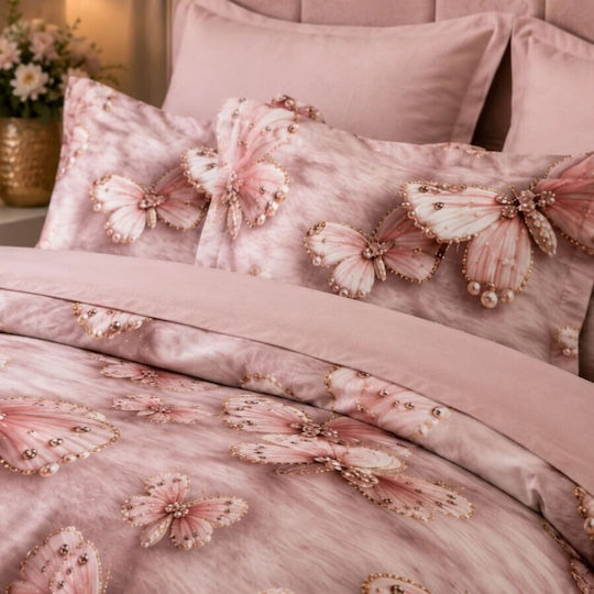 Pucioasa Σετ Παπλωματοθήκη 200x230cm Διπλή με 4 Μαξιλαροθήκες & 1 Σεντόνι Pink Butterflies