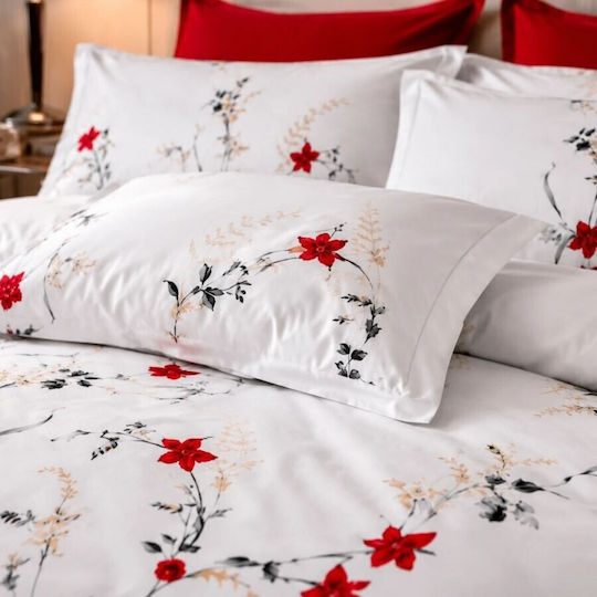Pucioasa Σετ Παπλωματοθήκη 200x230cm Διπλή με 4 Μαξιλαροθήκες & 1 Σεντόνι Red Flowers
