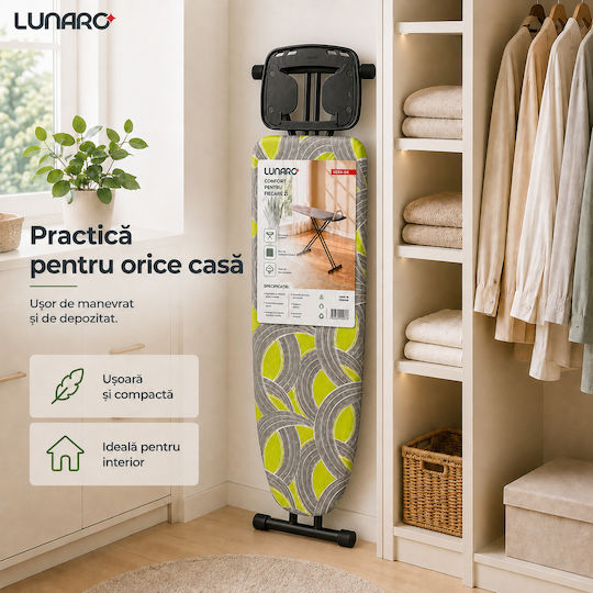Lunaro Vera-bk Zusammenklappbares Bügelbrett für Bügelstation Offene Länge 120cm Offene Breite 38cm