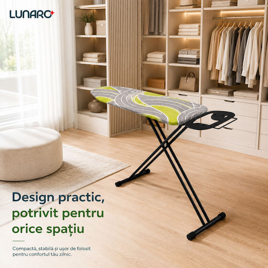 Lunaro Vera-bk Zusammenklappbares Bügelbrett für Bügelstation Offene Länge 120cm Offene Breite 38cm
