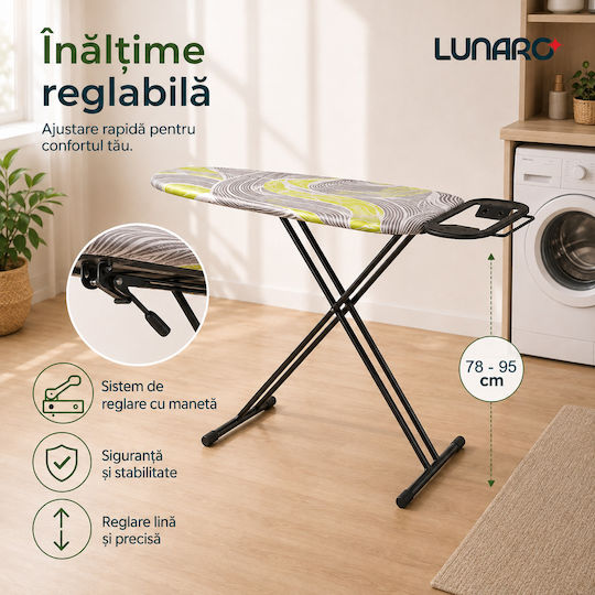 Lunaro Vera-bk Zusammenklappbares Bügelbrett für Bügelstation Offene Länge 120cm Offene Breite 38cm
