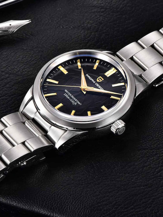Pagani Design Ceas bărbătesc 40mm cu baterie și brățară din oțel negru