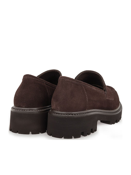 Leather Women's Loafers In Brown Color