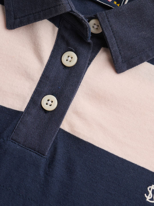 Damen Polo Bluse Gestreift Marineblau/Rosa
