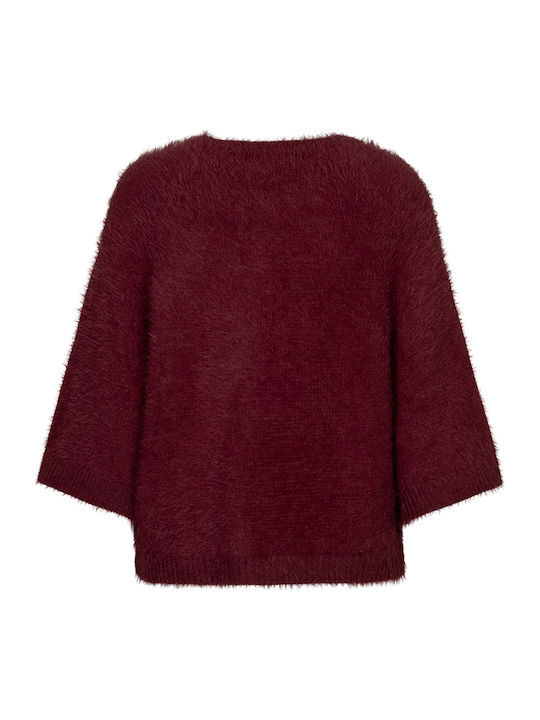 Damen Strickponcho Dunkle Beere