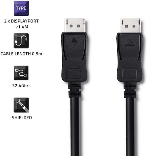 Qoltec 50584 Καλώδιο DisplayPort male - DisplayPort male 0.5m Μαύρο