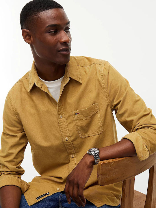 Long Sleeve Corduroy Shirt In Regular Fit Beige