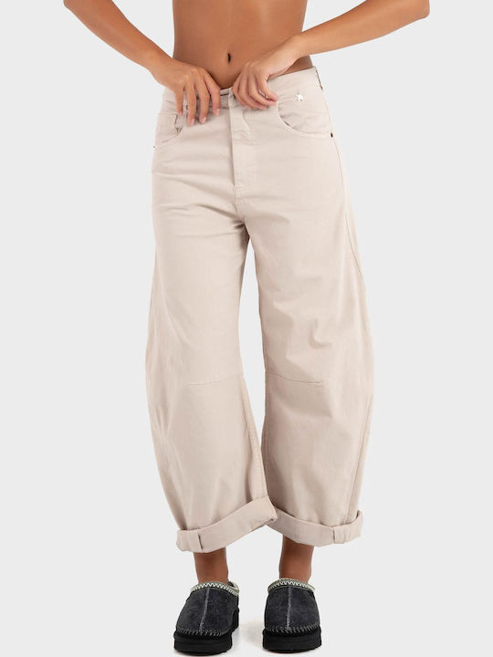 Damen Stoffhose in Loose Passform Hellbeige M40F0071-Hellbeige
