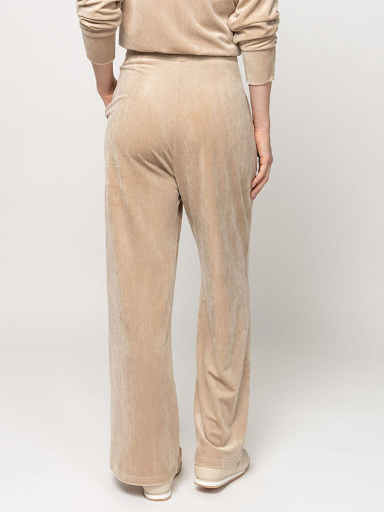 Damen Hochbund Zeichenfolge Hose mit Gummiband Beige