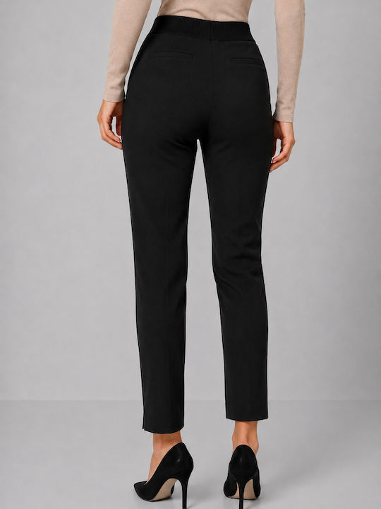 Damen Stoffhose mit Gummiband in Schlank Passform Schwarz WO275201
