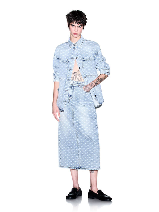 Long Women's Jean Jacket Blue