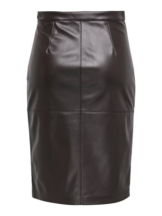 Leder Bleistift Hohe Taille Midi Damenrock Braun