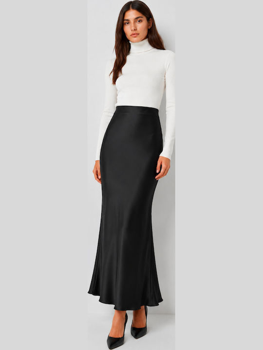 Satin Maxi Damenrock Schwarz