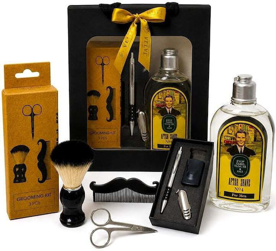 Set de bărbierit premium Gentleman Eyüp Sabri Tuncer No 4 Loțiune Aftershave Set complet de bărbierit Set de accesorii metalice în geantă elegantă