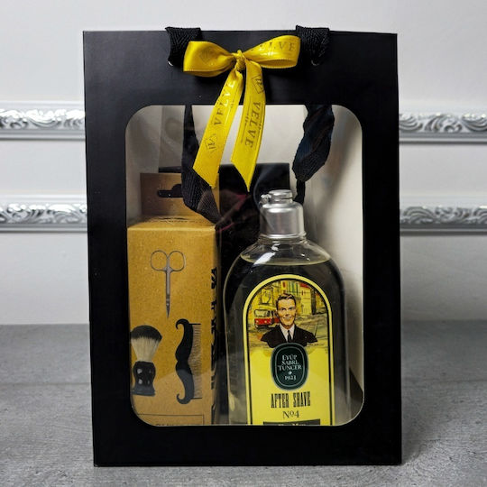 Set de bărbierit premium Gentleman Eyüp Sabri Tuncer No 4 Loțiune Aftershave Set complet de bărbierit Set de accesorii metalice în geantă elegantă
