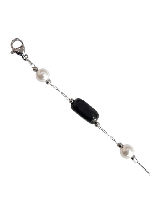 Kalliopi Silver Women's Steel Chain Bracelet with Pearls 21cm