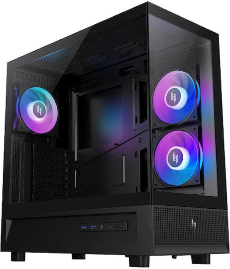 GameMax NEX C51 BK Gaming Midi-Turm Computergehäuse mit Seitenfenster und ARGB-Beleuchtung Schwarz