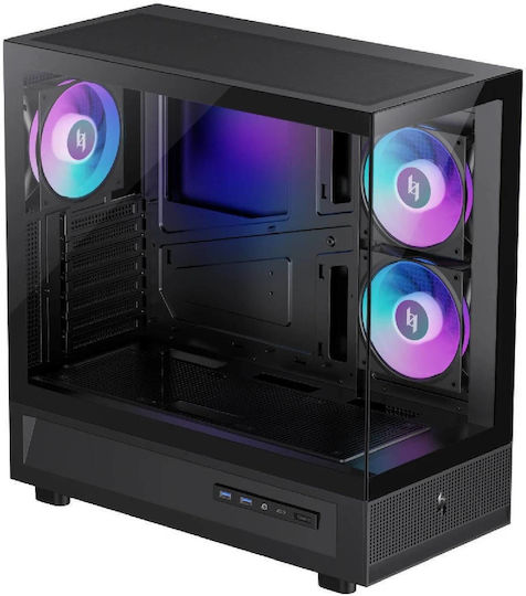 GameMax NEX C51 BK Gaming Midi-Turm Computergehäuse mit Seitenfenster und ARGB-Beleuchtung Schwarz